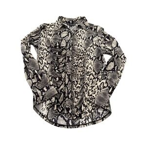 Isabella Rodriguez Snakeskin Print Ruched Button Front Blouse Grey Black Large